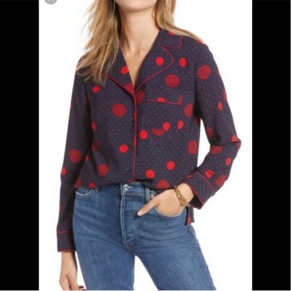 1901 GEOMETRIC PATTERN NOTCHED COLLAR BUTTON-UP LONG SLEEVE WOMEN'S SHIRT SMALL - Picture 1 of 16
